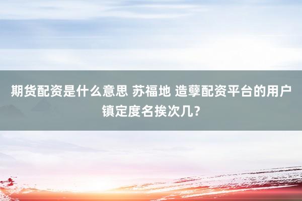 期货配资是什么意思 苏福地 造孽配资平台的用户镇定度名挨次几？
